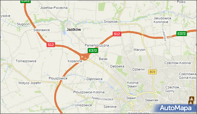 mapa Barak gmina Jastków, Barak gmina Jastków na mapie Targeo