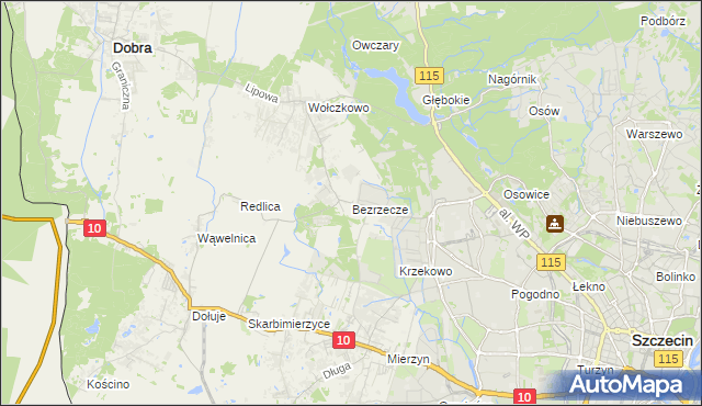 mapa Bezrzecze, Bezrzecze na mapie Targeo