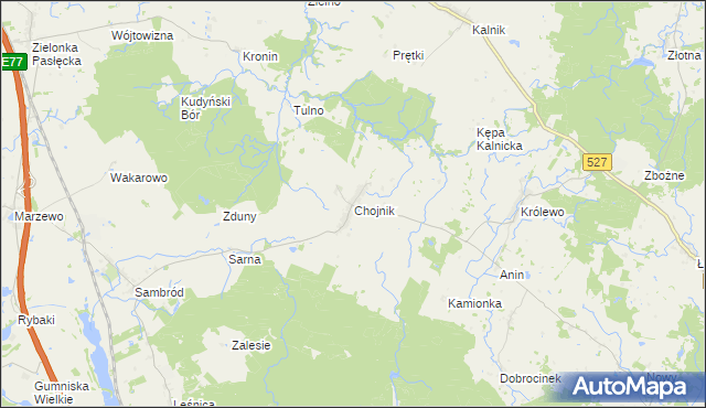 mapa Chojnik gmina Morąg, Chojnik gmina Morąg na mapie Targeo
