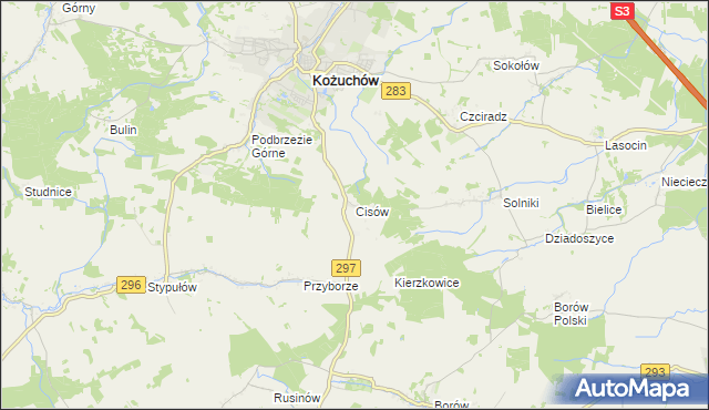 mapa Cisów gmina Kożuchów, Cisów gmina Kożuchów na mapie Targeo