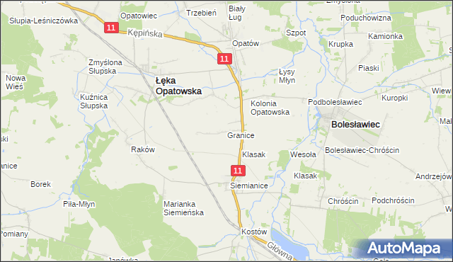 mapa Granice gmina Łęka Opatowska, Granice gmina Łęka Opatowska na mapie Targeo