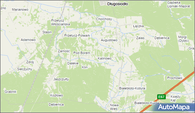 mapa Kalinowo gmina Długosiodło, Kalinowo gmina Długosiodło na mapie Targeo