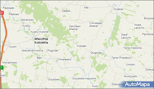 mapa Kobiałki gmina Wieczfnia Kościelna, Kobiałki gmina Wieczfnia Kościelna na mapie Targeo