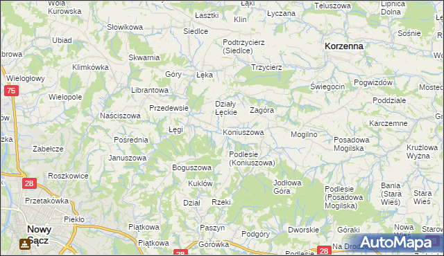 mapa Koniuszowa, Koniuszowa na mapie Targeo