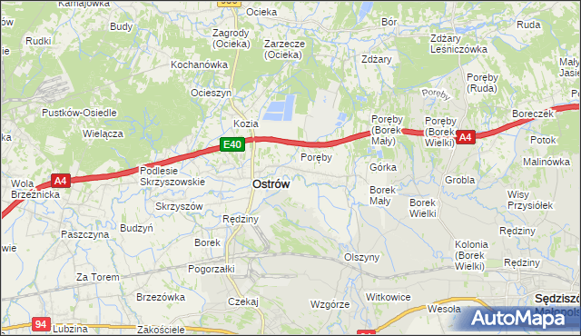 mapa Kozodrza, Kozodrza na mapie Targeo