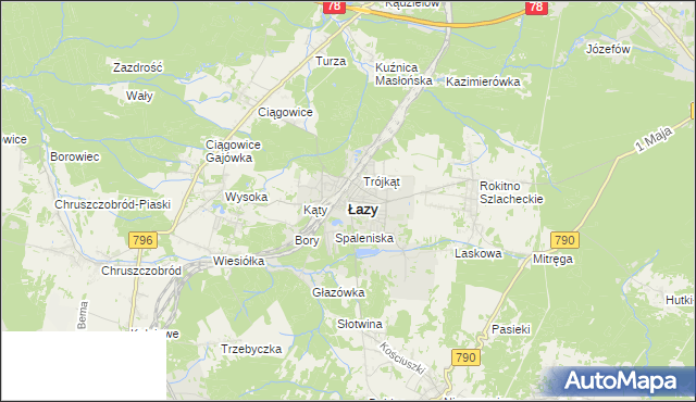 mapa Łazy powiat zawierciański, Łazy powiat zawierciański na mapie Targeo