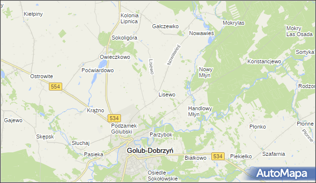 mapa Lisewo gmina Golub-Dobrzyń, Lisewo gmina Golub-Dobrzyń na mapie Targeo