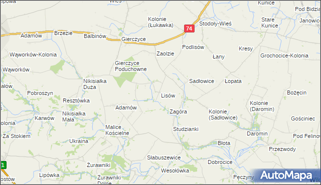 mapa Lisów gmina Wojciechowice, Lisów gmina Wojciechowice na mapie Targeo