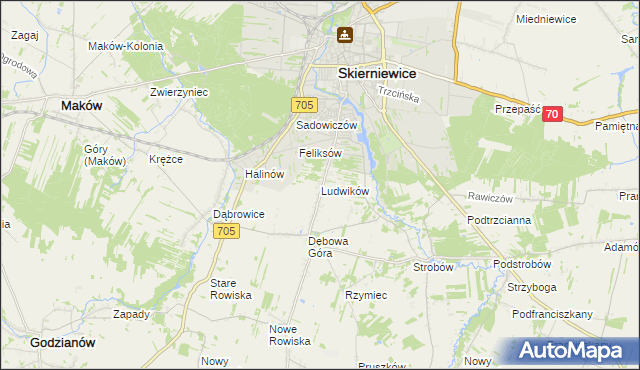 mapa Ludwików gmina Skierniewice, Ludwików gmina Skierniewice na mapie Targeo