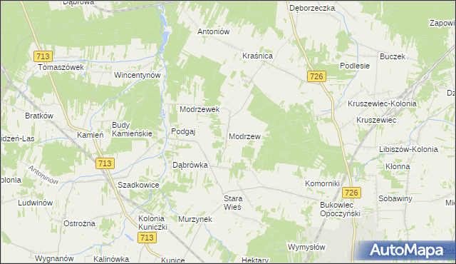 mapa Modrzew gmina Opoczno, Modrzew gmina Opoczno na mapie Targeo