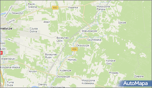 mapa Oksiutycze, Oksiutycze na mapie Targeo