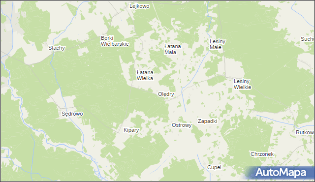 mapa Olędry gmina Wielbark, Olędry gmina Wielbark na mapie Targeo
