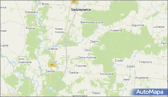 mapa Osiny gmina Sędziejowice, Osiny gmina Sędziejowice na mapie Targeo