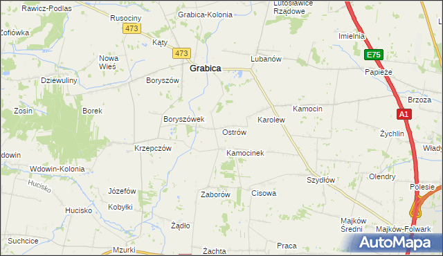 mapa Ostrów gmina Grabica, Ostrów gmina Grabica na mapie Targeo