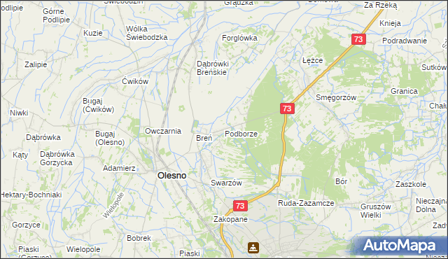 mapa Podborze gmina Olesno, Podborze gmina Olesno na mapie Targeo