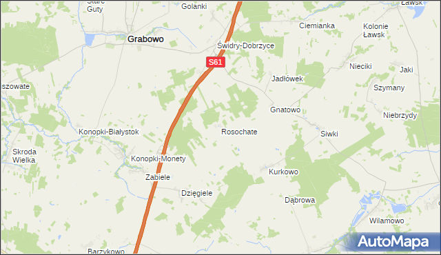mapa Rosochate gmina Grabowo, Rosochate gmina Grabowo na mapie Targeo