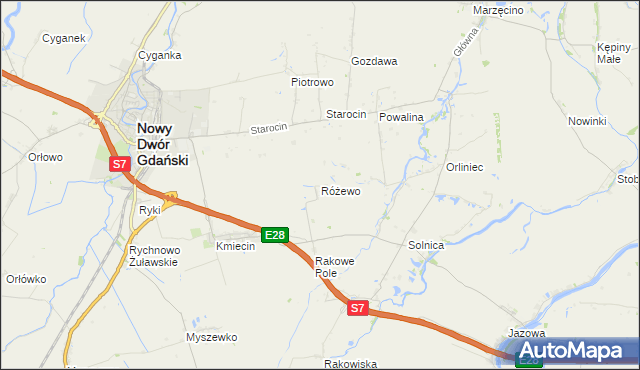 mapa Różewo gmina Nowy Dwór Gdański, Różewo gmina Nowy Dwór Gdański na mapie Targeo