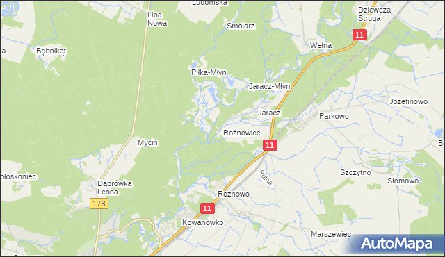 mapa Rożnowice gmina Rogoźno, Rożnowice gmina Rogoźno na mapie Targeo