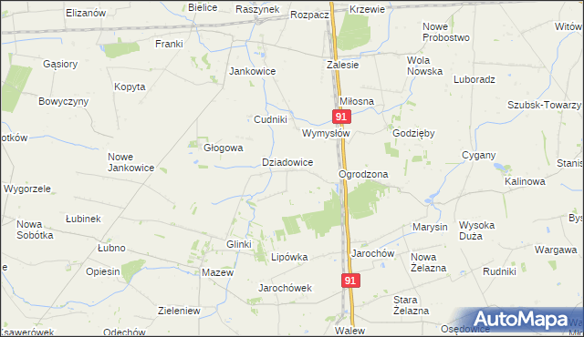 mapa Rzędków gmina Daszyna, Rzędków gmina Daszyna na mapie Targeo