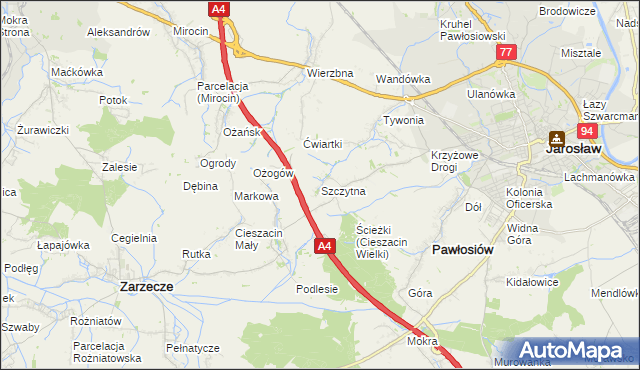 mapa Szczytna gmina Pawłosiów, Szczytna gmina Pawłosiów na mapie Targeo