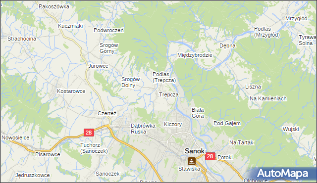 mapa Trepcza, Trepcza na mapie Targeo