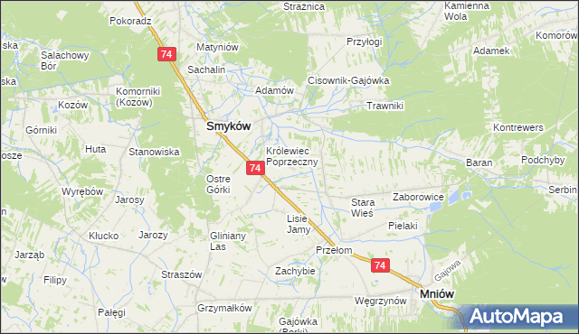 mapa Zastawie gmina Smyków, Zastawie gmina Smyków na mapie Targeo
