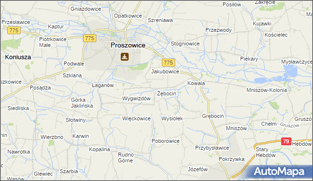 mapa Żębocin, Żębocin na mapie Targeo