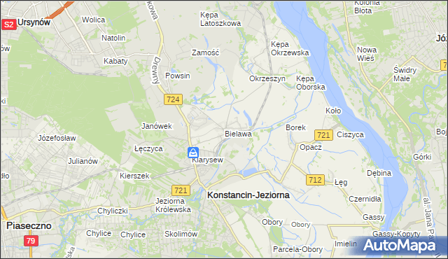 mapa Bielawa gmina Konstancin-Jeziorna, Bielawa gmina Konstancin-Jeziorna na mapie Targeo