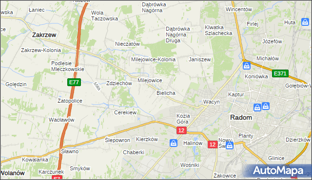 mapa Bielicha, Bielicha na mapie Targeo