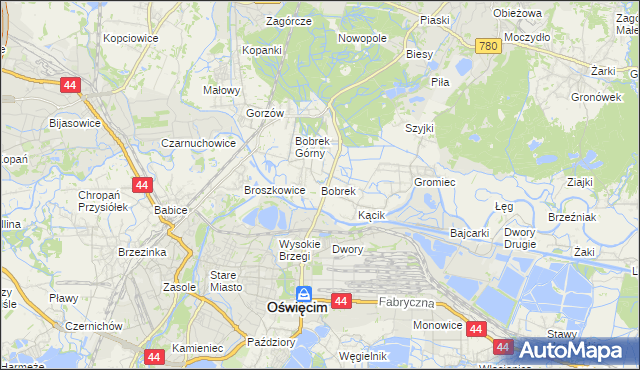 mapa Bobrek gmina Chełmek, Bobrek gmina Chełmek na mapie Targeo
