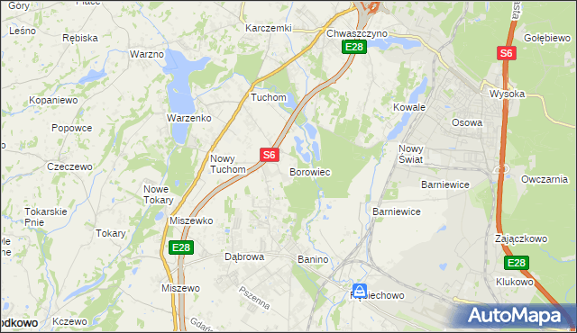 mapa Borowiec gmina Żukowo, Borowiec gmina Żukowo na mapie Targeo