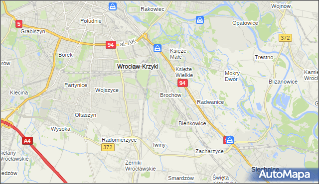 mapa Brochów gmina Wrocław, Brochów gmina Wrocław na mapie Targeo