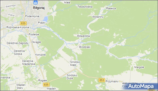 mapa Brodziaki, Brodziaki na mapie Targeo