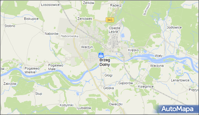 mapa Brzeg Dolny, Brzeg Dolny na mapie Targeo