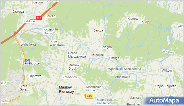 mapa Brzezinki gmina Masłów, Brzezinki gmina Masłów na mapie Targeo