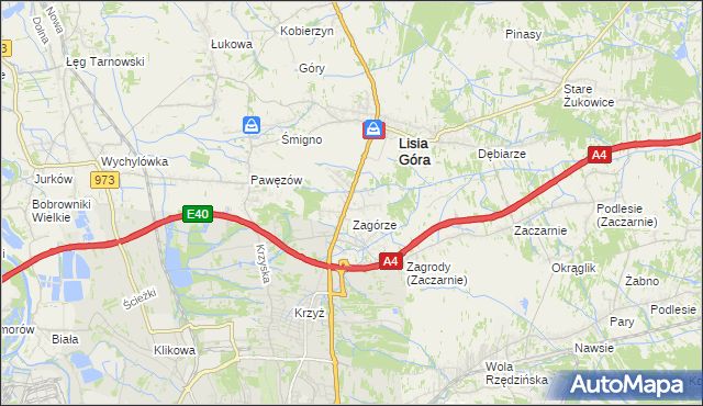 mapa Brzozówka gmina Lisia Góra, Brzozówka gmina Lisia Góra na mapie Targeo