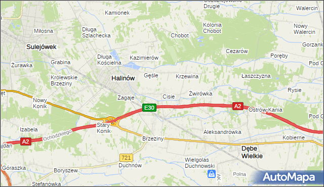 mapa Cisie gmina Halinów, Cisie gmina Halinów na mapie Targeo