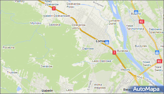 mapa Dąbrowa gmina Łomianki, Dąbrowa gmina Łomianki na mapie Targeo