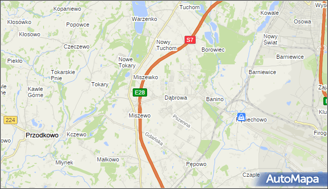 mapa Dąbrowa gmina Żukowo, Dąbrowa gmina Żukowo na mapie Targeo