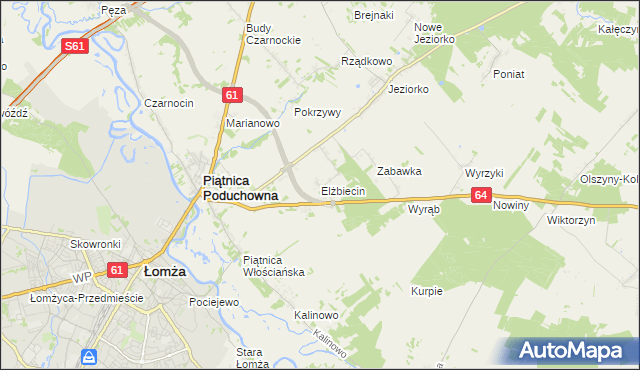 mapa Elżbiecin gmina Piątnica, Elżbiecin gmina Piątnica na mapie Targeo