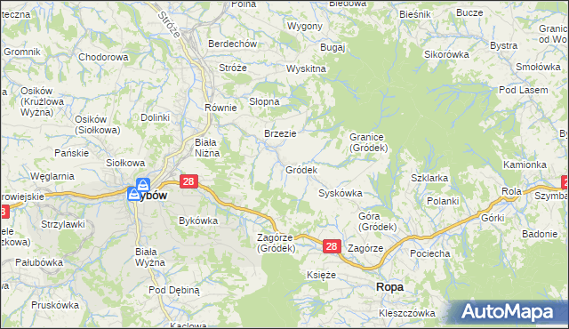 mapa Gródek gmina Grybów, Gródek gmina Grybów na mapie Targeo