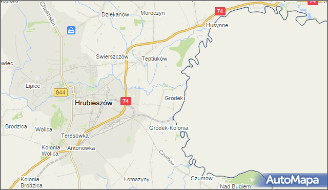 mapa Gródek gmina Hrubieszów, Gródek gmina Hrubieszów na mapie Targeo