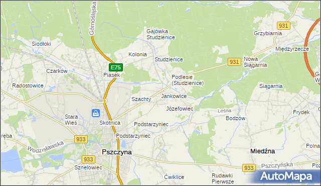 mapa Jankowice gmina Pszczyna, Jankowice gmina Pszczyna na mapie Targeo