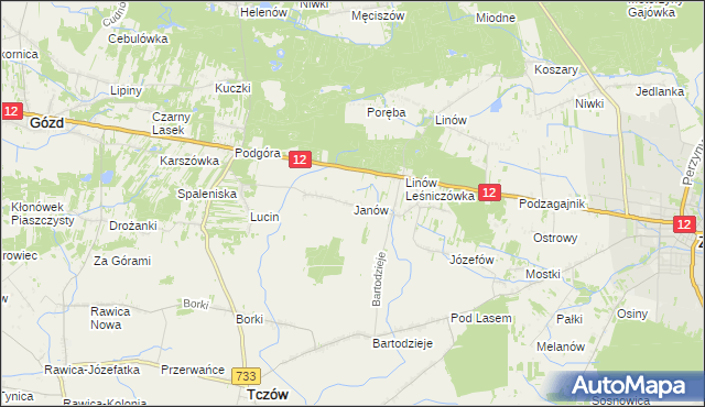 mapa Janów gmina Tczów, Janów gmina Tczów na mapie Targeo