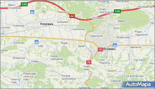 mapa Jasień gmina Brzesko, Jasień gmina Brzesko na mapie Targeo