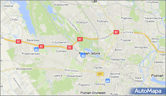 mapa Jeżyce gmina Poznań, Jeżyce gmina Poznań na mapie Targeo