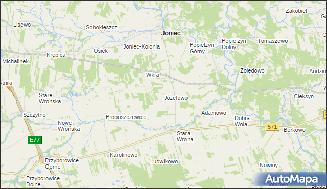 mapa Józefowo gmina Joniec, Józefowo gmina Joniec na mapie Targeo