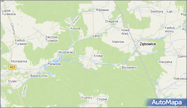 mapa Knieja gmina Zębowice, Knieja gmina Zębowice na mapie Targeo