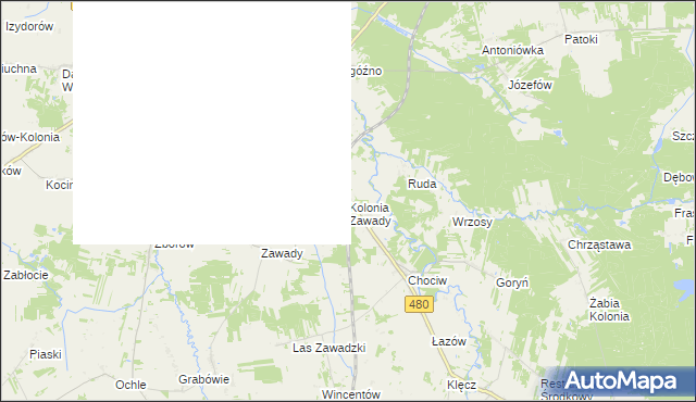 mapa Kolonia Zawady gmina Widawa, Kolonia Zawady gmina Widawa na mapie Targeo