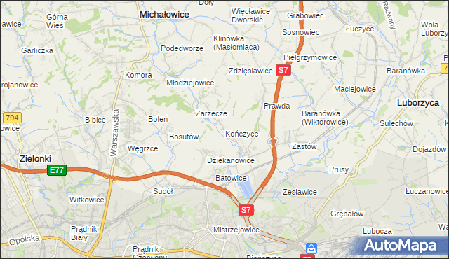 mapa Kończyce gmina Michałowice, Kończyce gmina Michałowice na mapie Targeo
